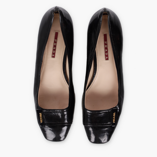 PRADA Black Patent Leather Low Wedges Loafer (40)
