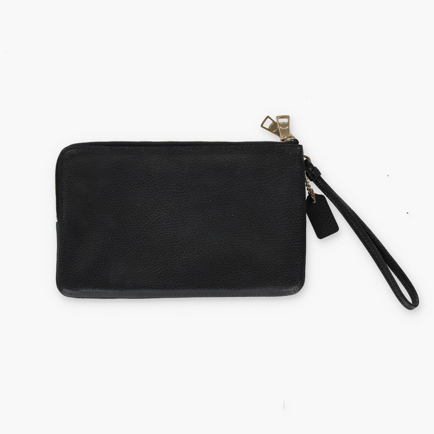 COACH Double Zip Black Pebble Leather Gold Hardware Wallet F87587