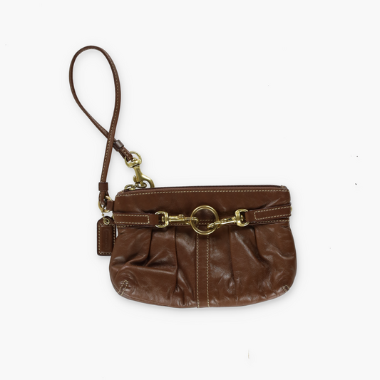 COACH Brown Leather Brass Buckle Wristlet Clutch Purse
