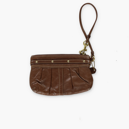 COACH Brown Leather Brass Buckle Wristlet Clutch Purse