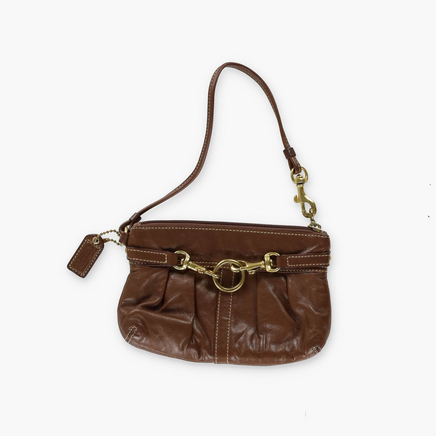 COACH Brown Leather Brass Buckle Wristlet Clutch Purse