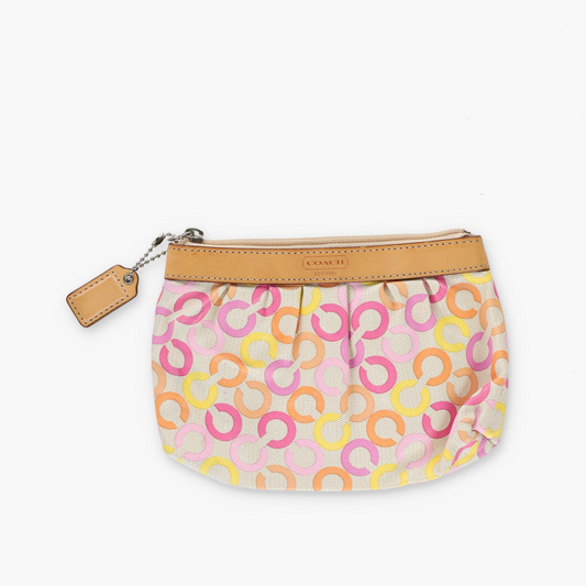 COACH Pink Multicoloured Signature C Wristlet Pouch Purse