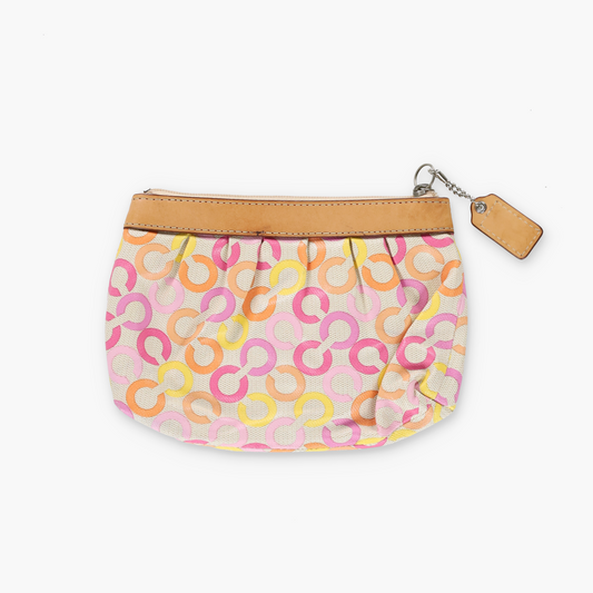 COACH Pink Multicoloured Signature C Wristlet Pouch Purse