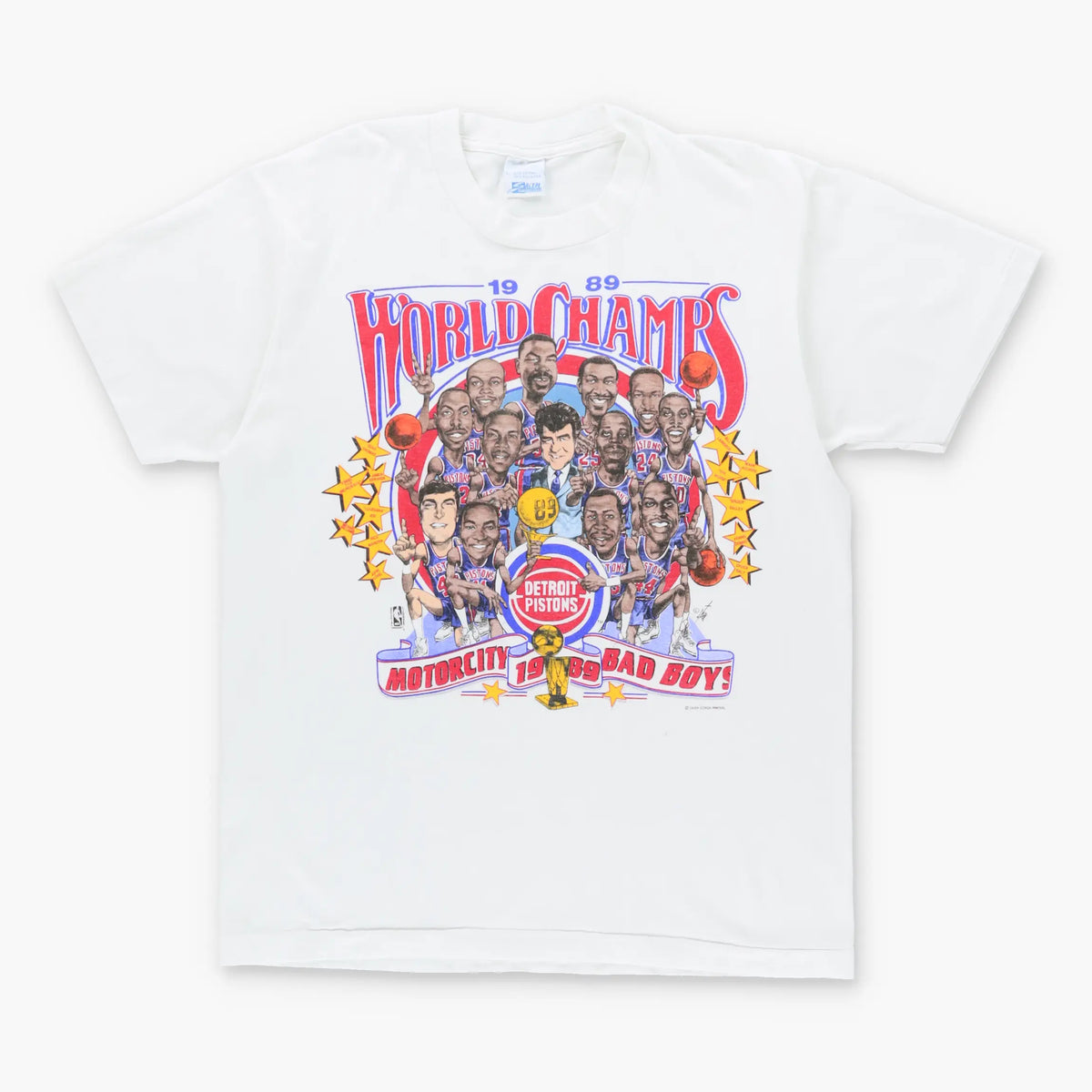 Vintage 1998 WORLD CHAMPS NBA 'Bad Boys' Single Stitch 50/50 Basketball White T-Shirt (L)
