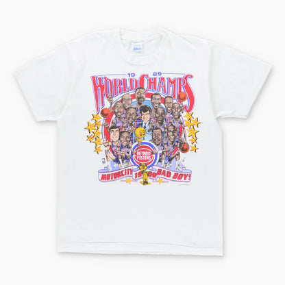 Vintage 1998 WORLD CHAMPS NBA 'Bad Boys' Single Stitch 50/50 Basketball White T-Shirt (L)