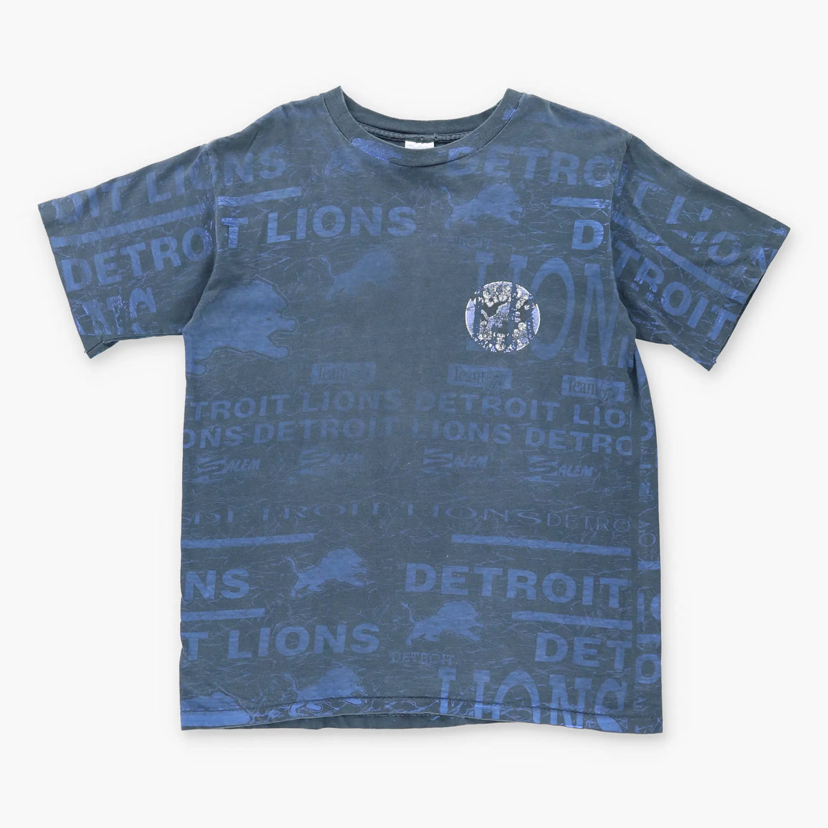 Vintage DETROIT LIONS Salem USA Made NFL Blue & Black Football T-Shirt (L)