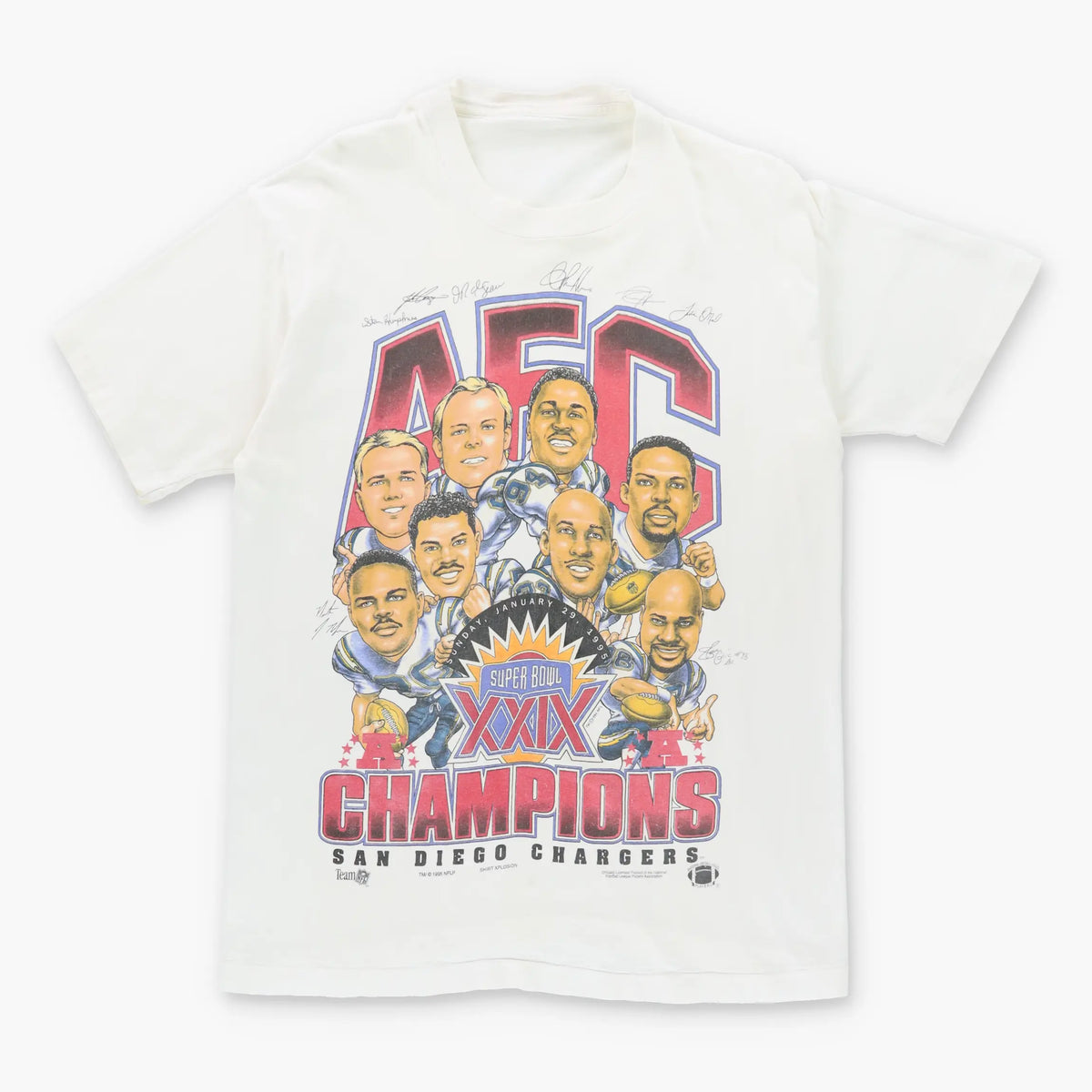 Vintage 1995 CHARGERS Super Bowl AFC Champions Signature Single Stitch White T-Shirt (L)