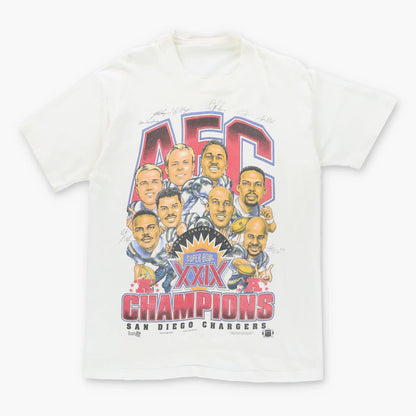 Vintage 1995 CHARGERS Super Bowl AFC Champions Signature Single Stitch White T-Shirt (L)