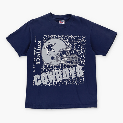 DALLAS COWBOYS Silver Print Helmet NFC Single Stitch Navy Tee (M)