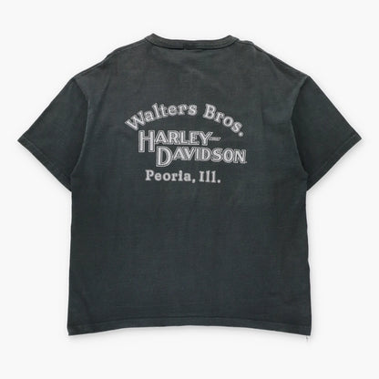 Vintage HARLEY DAVOIDSON Walters Bros Peoria Illinois USA Made 1/4 Button Tee (XL)