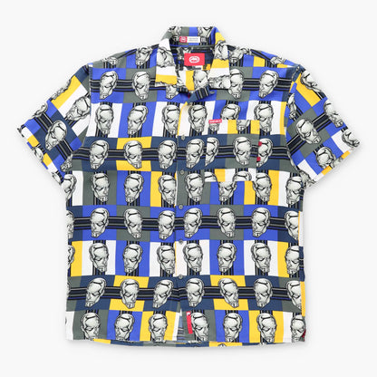 ECKO UNLTD Marvel Silver Surfer Shimmer Thread Detail Short Sleeve Button Up Shirt (XXL)