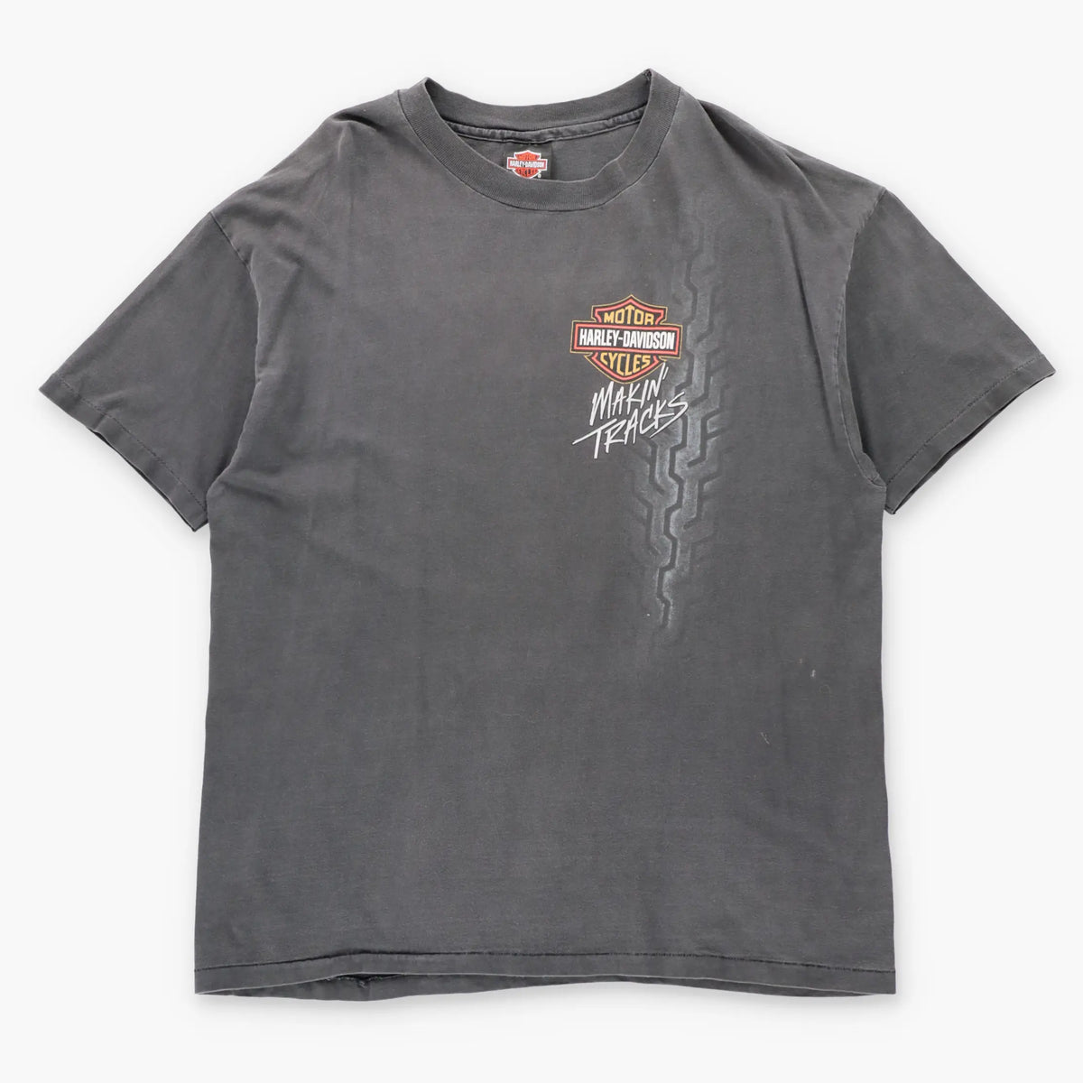Vintage HARLEY DAVIDSON "Makin' Tracks" Nashville's Harley Dealer USA Made Single Stitch Faded Black Motorcycle Tee (XL)