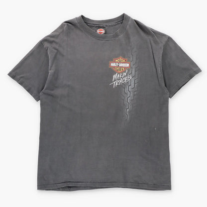 Vintage HARLEY DAVIDSON "Makin' Tracks" Nashville's Harley Dealer USA Made Single Stitch Faded Black Motorcycle Tee (XL)