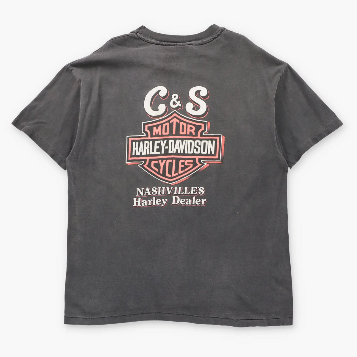 Vintage HARLEY DAVIDSON "Makin' Tracks" Nashville's Harley Dealer USA Made Single Stitch Faded Black Motorcycle Tee (XL)