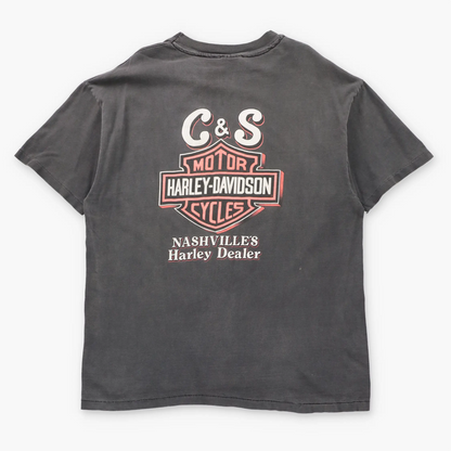 Vintage HARLEY DAVIDSON "Makin' Tracks" Nashville's Harley Dealer USA Made Single Stitch Faded Black Motorcycle Tee (XL)