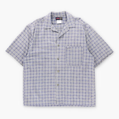 Vintage RUSTY Blue & Grey Plaid Short Sleeve Button Up Shirt (L-XL)