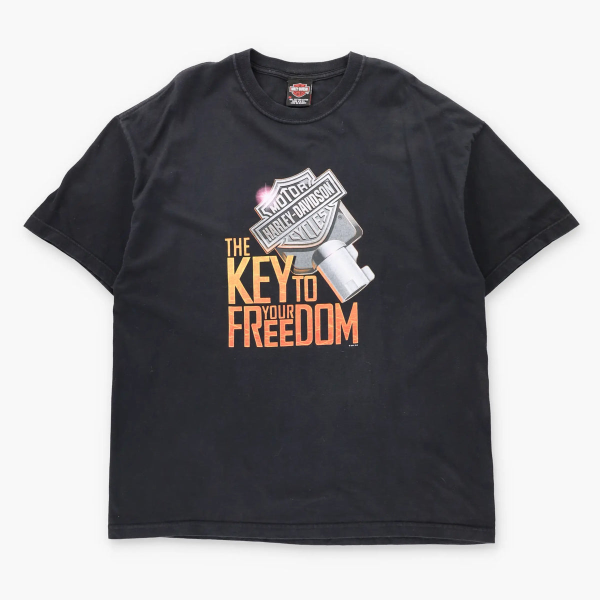 Vintage 2004 HARLEY DAVIDSON "The Key To Your Freedom" Eugene Oregon Black USA Made T-Shirt (XXL)