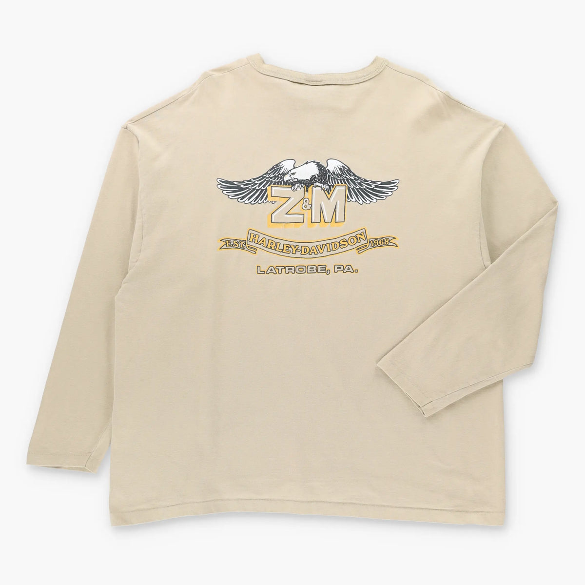 Vintage HARLEY DAVIDSON Latrobe Pennsylvania Beige 1/4 Button Long Sleeve T-Shirt USA Made (XXL)