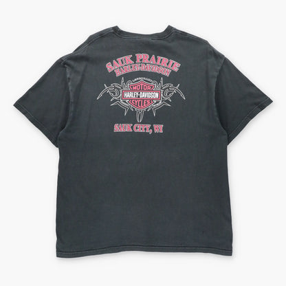 Vintage HARLEY DAVIDSON "Competition Ready" Sauk Prairie Black USA Made T-Shirt (XL)