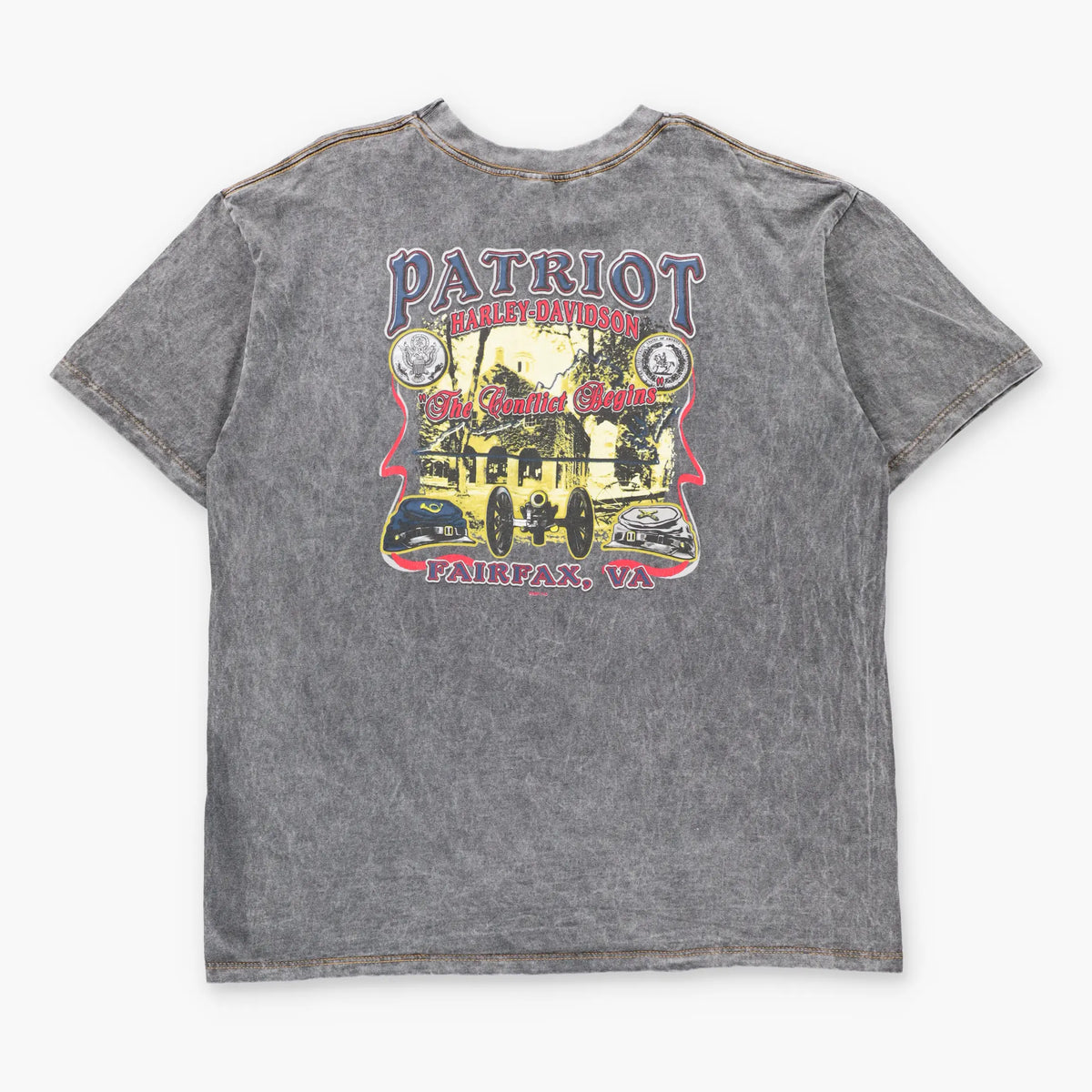 HARLEY DAVIDSON Patriot "The Conflict Begins" Fairfax Virginia USA Made Vintage Grey T-Shirt (XXL)