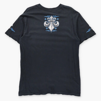 Vintage AFFLICTION "Live Fast" Fleur-De-Lis USA Made Distressed Black Tee (L TALL)