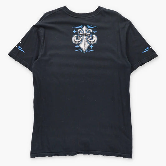 Vintage AFFLICTION "Live Fast" Fleur-De-Lis USA Made Distressed Black Tee (L TALL)