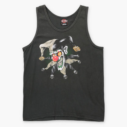 Vintage HARLEY DAVIDSON Evil Jester Des Moines Iowa Black USA Made Single Stitch Tank (M)
