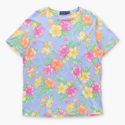 Vintage POLO RALPH LAUREN Embroidered Pony Logo Tropical Floral Multicoloured T-Shirt (L)