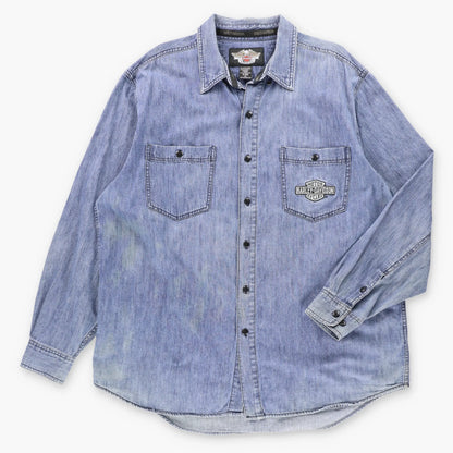 Vintage HARLEY DAVIDSON V-Twin Power Embroidered Chambray Button Up Shirt (XL)
