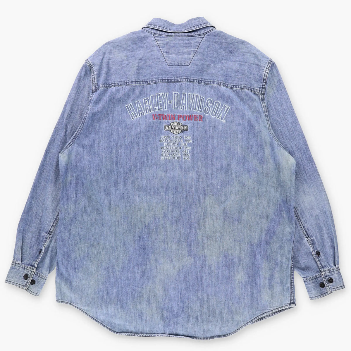 Vintage HARLEY DAVIDSON V-Twin Power Embroidered Chambray Button Up Shirt (XL)