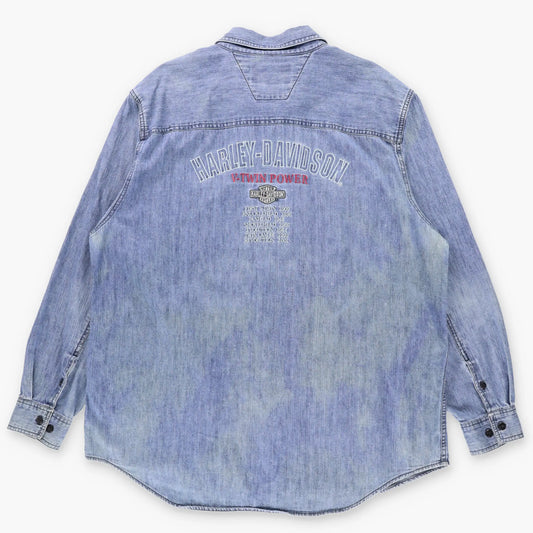 Vintage HARLEY DAVIDSON V-Twin Power Embroidered Chambray Button Up Shirt (XL)