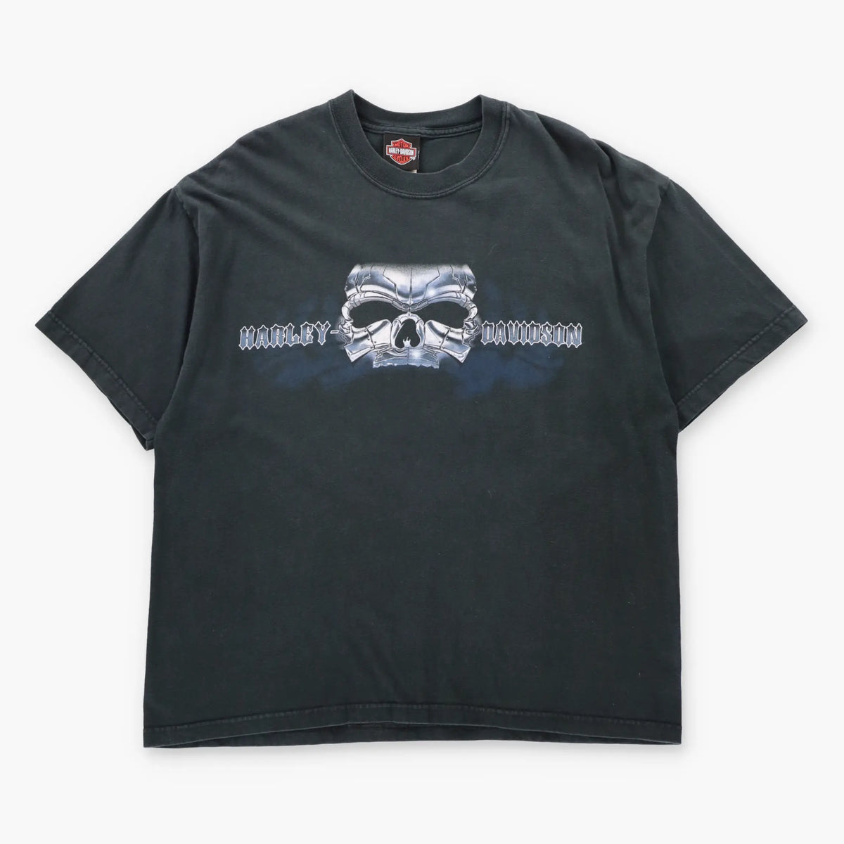 Vintage HARLEY DAVIDSON Mechanical Skull Billings Montana USA Made Black T-Shirt (XL)