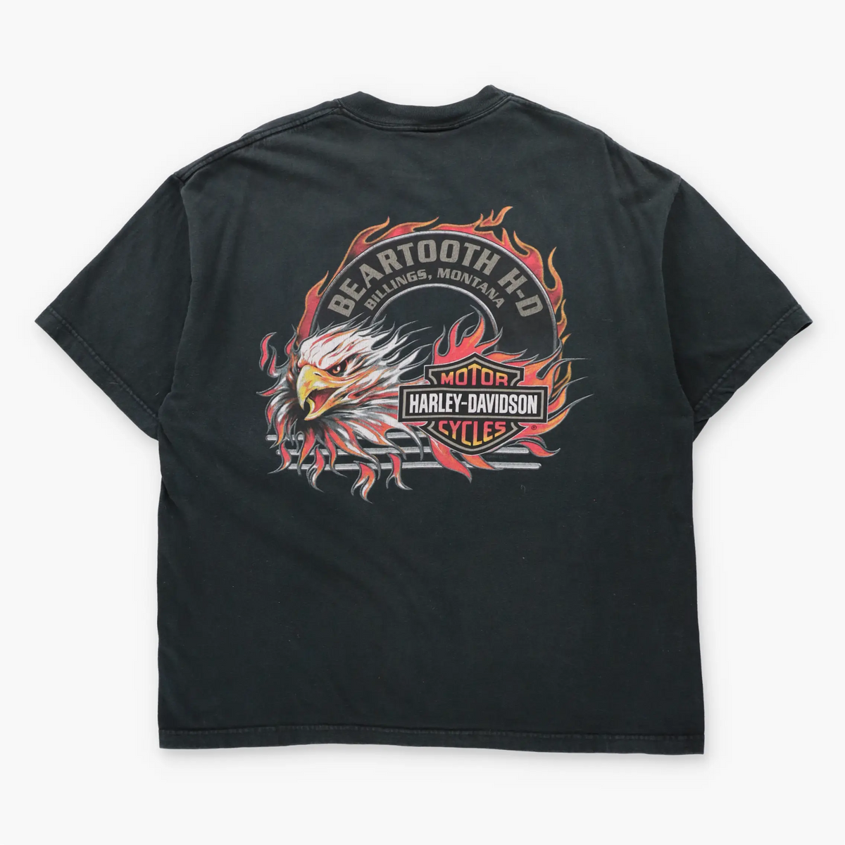 Vintage HARLEY DAVIDSON Mechanical Skull Billings Montana USA Made Black T-Shirt (XL)