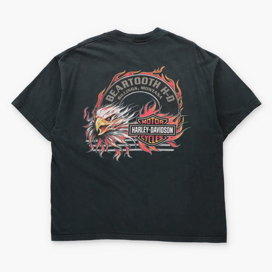 Vintage HARLEY DAVIDSON Mechanical Skull Billings Montana USA Made Black T-Shirt (XL)