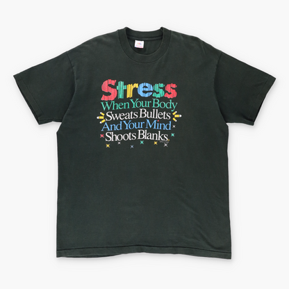 Vintage 'Stress' Description Humour Single Stitch Black T-Shirt (XL) Vintage Sole Melbourne