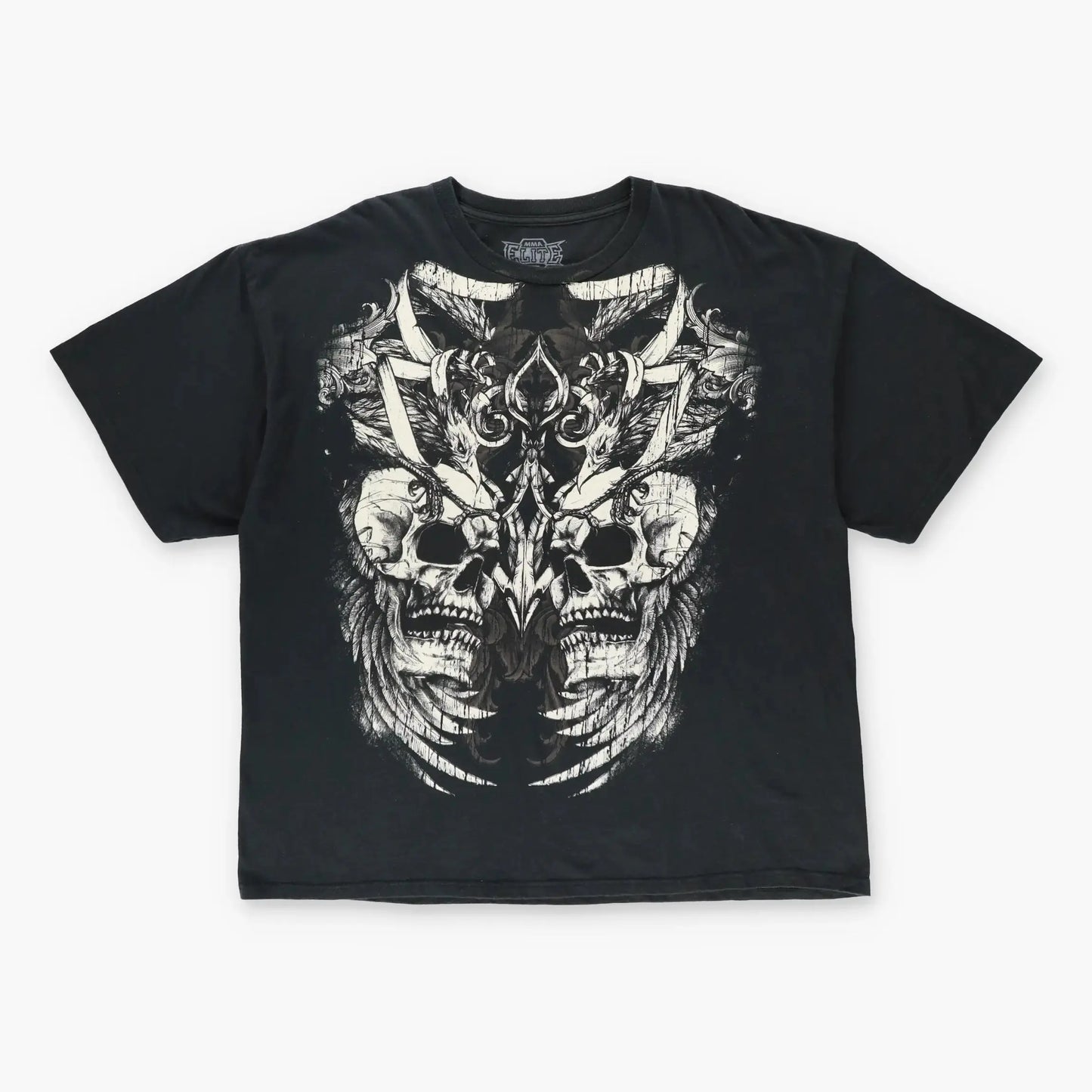 ELITE MMA Y2K Skull Wing Grunge Two Sided Vintage Black & White T-Shirt (XXL) Vintage Sole Melbourne