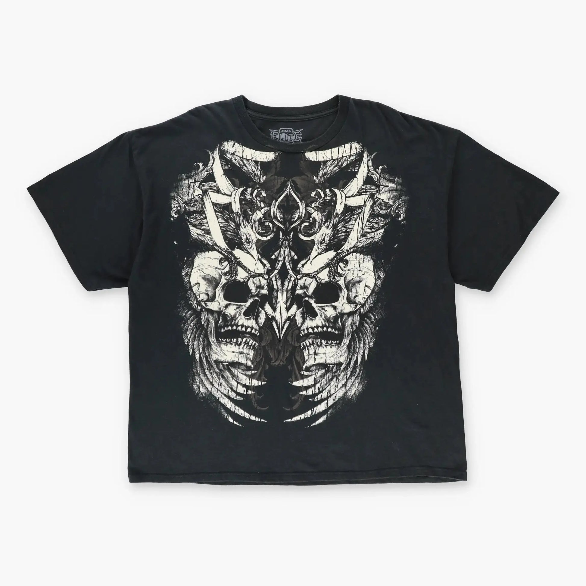 ELITE MMA Y2K Skull Wing Grunge Two Sided Vintage Black & White T-Shirt (XXL) Vintage Sole Melbourne