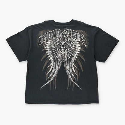 ELITE MMA Y2K Skull Wing Grunge Two Sided Vintage Black & White T-Shirt (XXL) Vintage Sole Melbourne