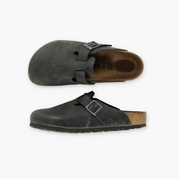 BIRKENSTOCK 'Boston' Black Leather Clogs (38/M5/L7)