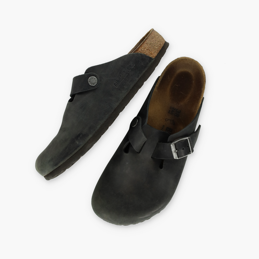 BIRKENSTOCK 'Boston' Black Leather Clogs (38/M5/L7)