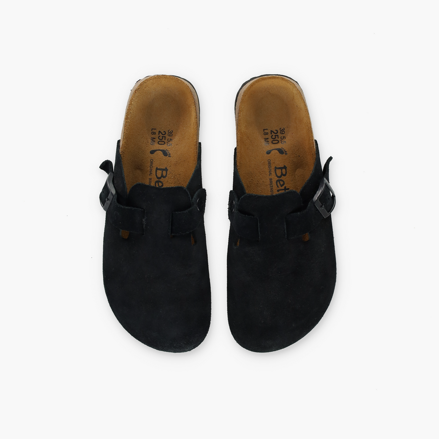 BETULA BIRKENSTOCK 'Boston' Black Suede Clogs (39/M6/L8)