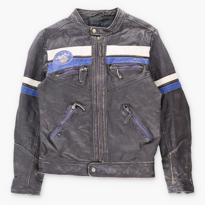 QUIKSILVER Y2K Leather Blue Stripe Vintage Motorcycle Jacket (M) Vintage Sole Melbourne