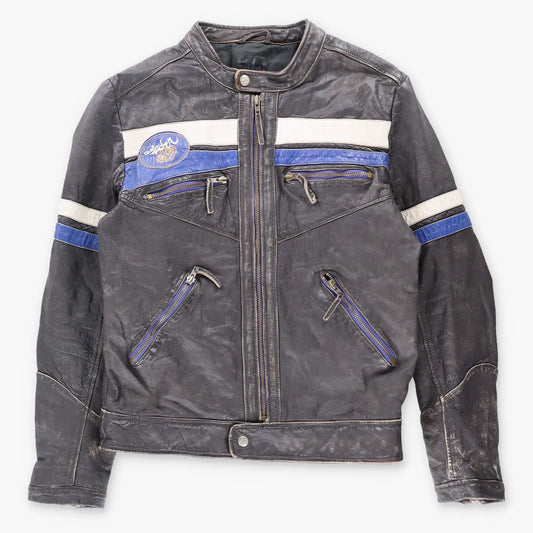 QUICKSILVER Y2K Leather Blue Stripe Vintage Motorcycle Jacket (M)