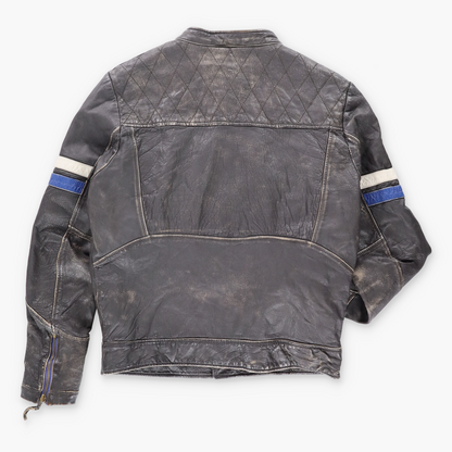 QUIKSILVER Y2K Leather Blue Stripe Vintage Motorcycle Jacket (M) Vintage Sole Melbourne