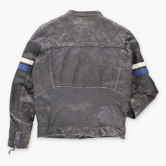 QUICKSILVER Y2K Leather Blue Stripe Vintage Motorcycle Jacket (M)