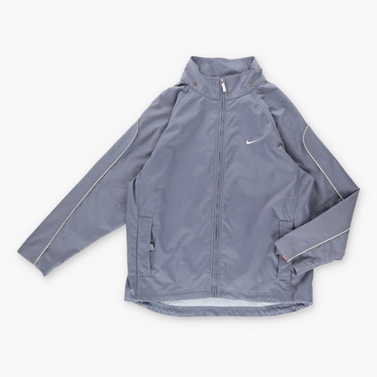 Vintage NIKE Embroidered Swoosh Grey & White Piping Zip Up Jacket (S-M) Vintage Sole Melbourne