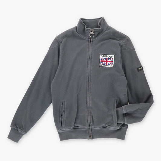 Vintage BARBOUR Grey Zip Up Embroidered Union Jack UK Sweatshirt (M)