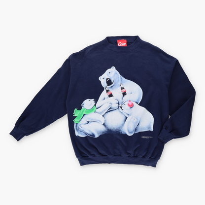 Vintage COKE Polar Bear Family Beverage Navy Sweatshirt (L-XL) Vintage Sole Melbourne