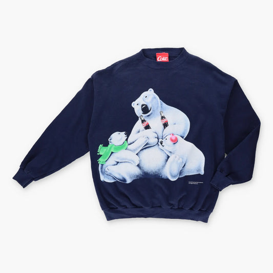 Vintage COKE Polar Bear Family Beverage Navy Sweatshirt (L-XL)