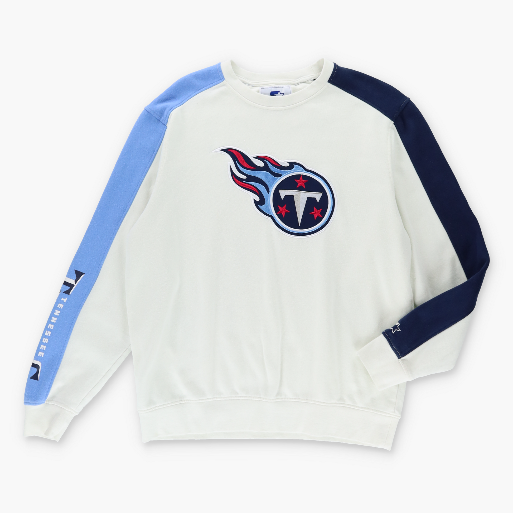 Vintage STARTER Tennessee Titans NFL Embroidered White & Blue Football Sweatshirt (L) Vintage Sole Melbourne